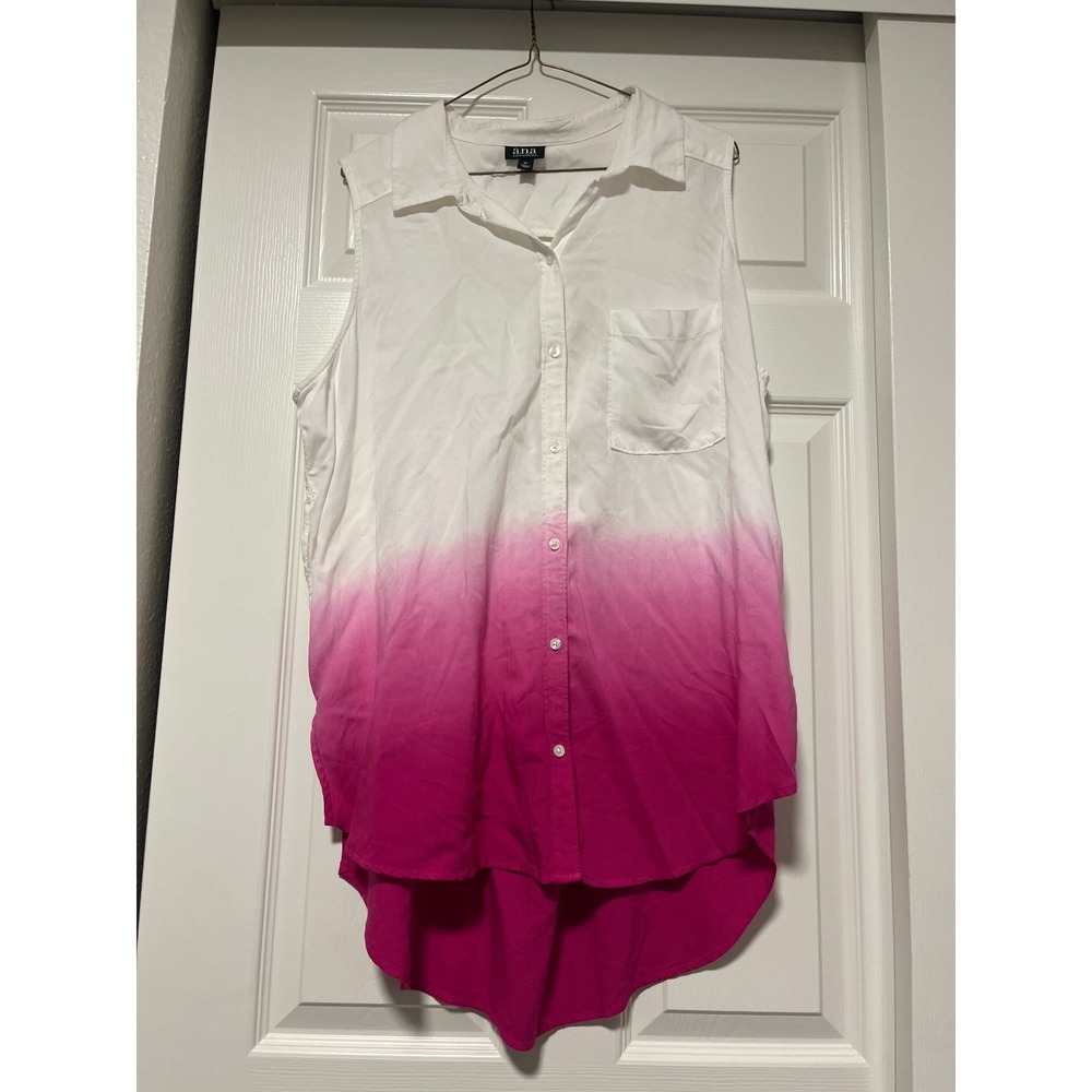 ANA A NEW APPROACH Sleeveless Ombre Dip Dye Button Up Shirt Top Womens XL